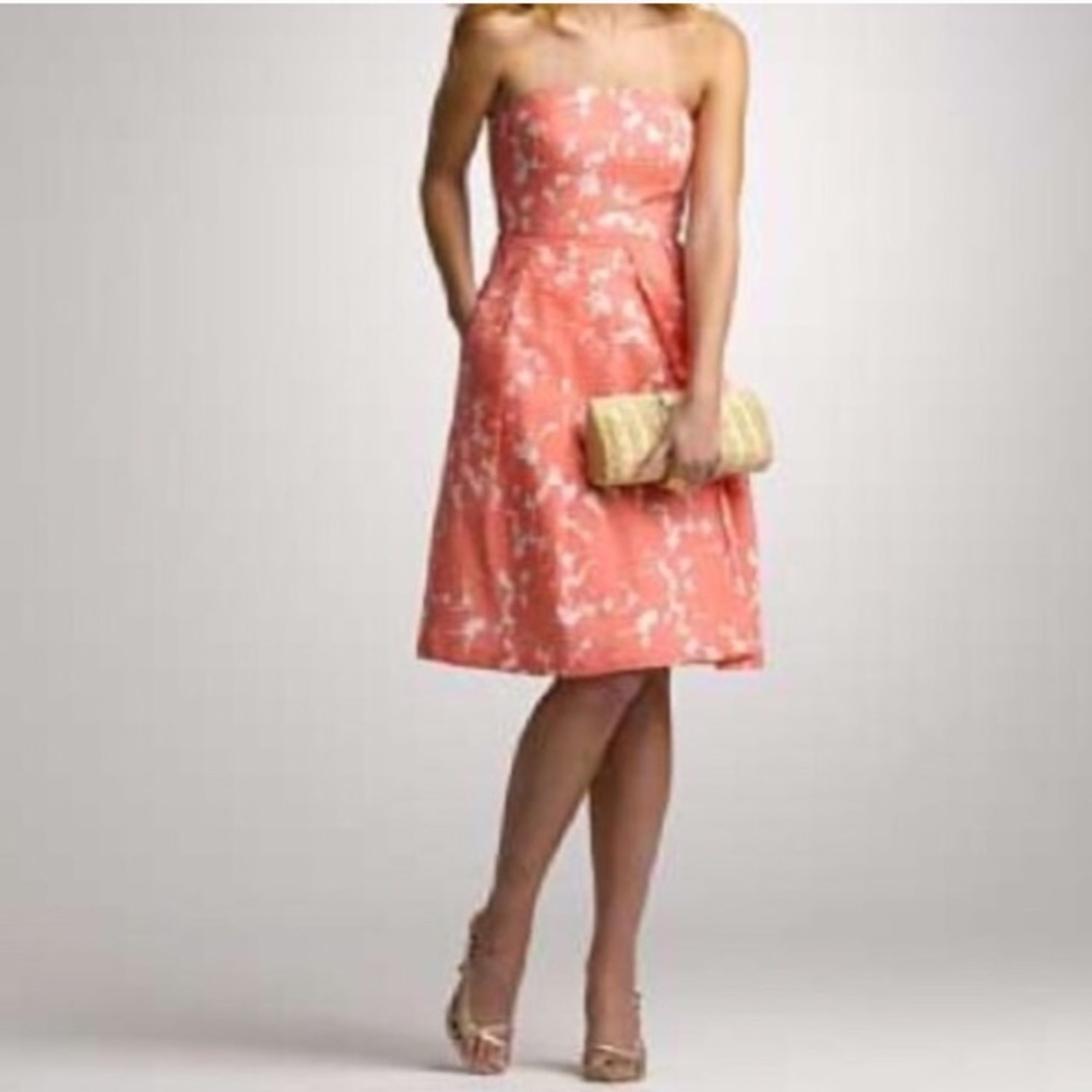 J. Crew Coral “Lorelei” Strapless Print Dr…
